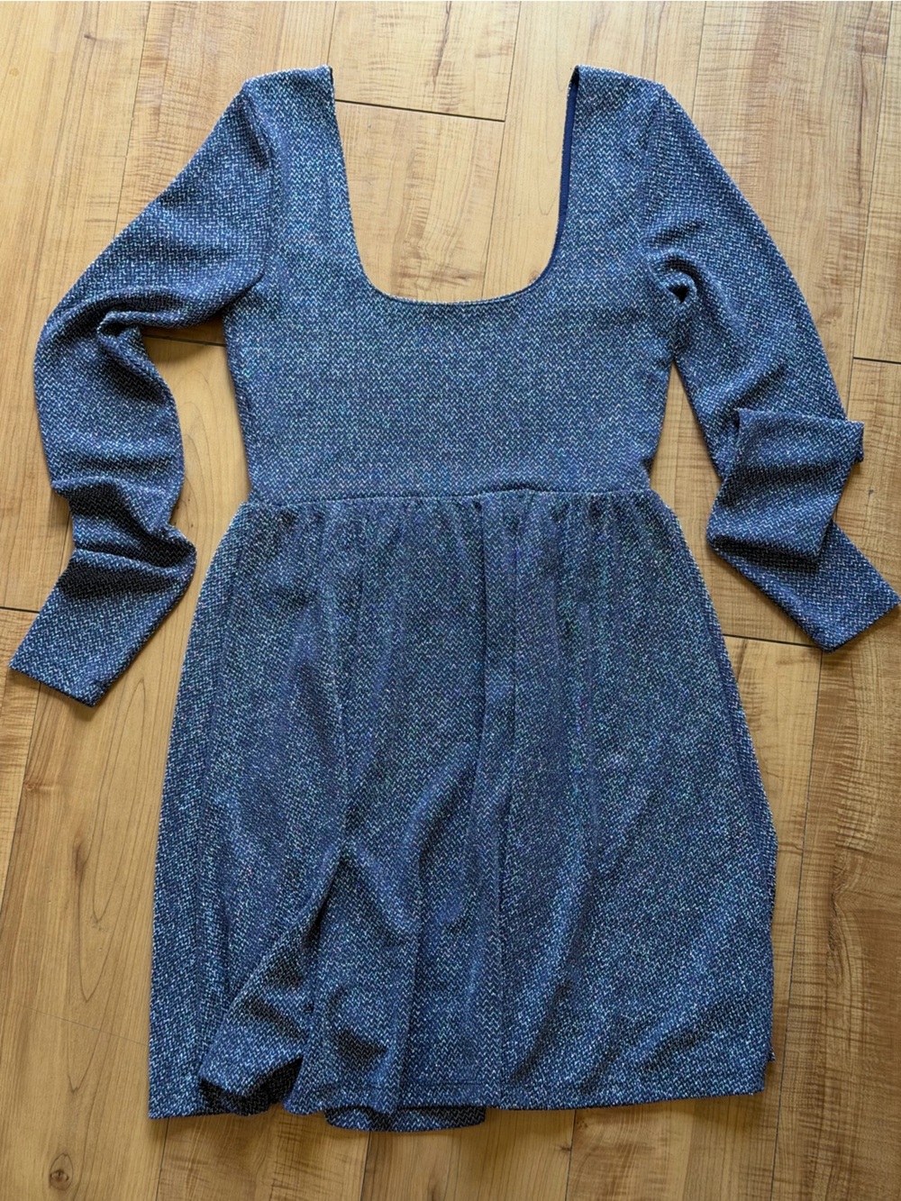 Free People Blue Shiny Scoop Neck Long Sleeve Women's Dress